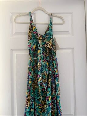 Tropical Print Maxi Dress in Teal & Yellow